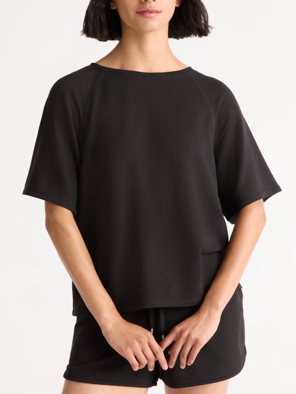 Nwt Joyspun French Terry Black Short-Sleeve Pajama Set Large